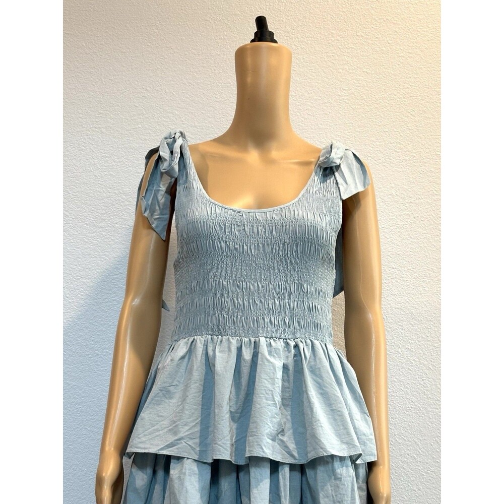 Mable Raphael Tiered Ruffle Maxi Dress Blue Smocked Boho Size Large NWOT - Picture 5 of 16